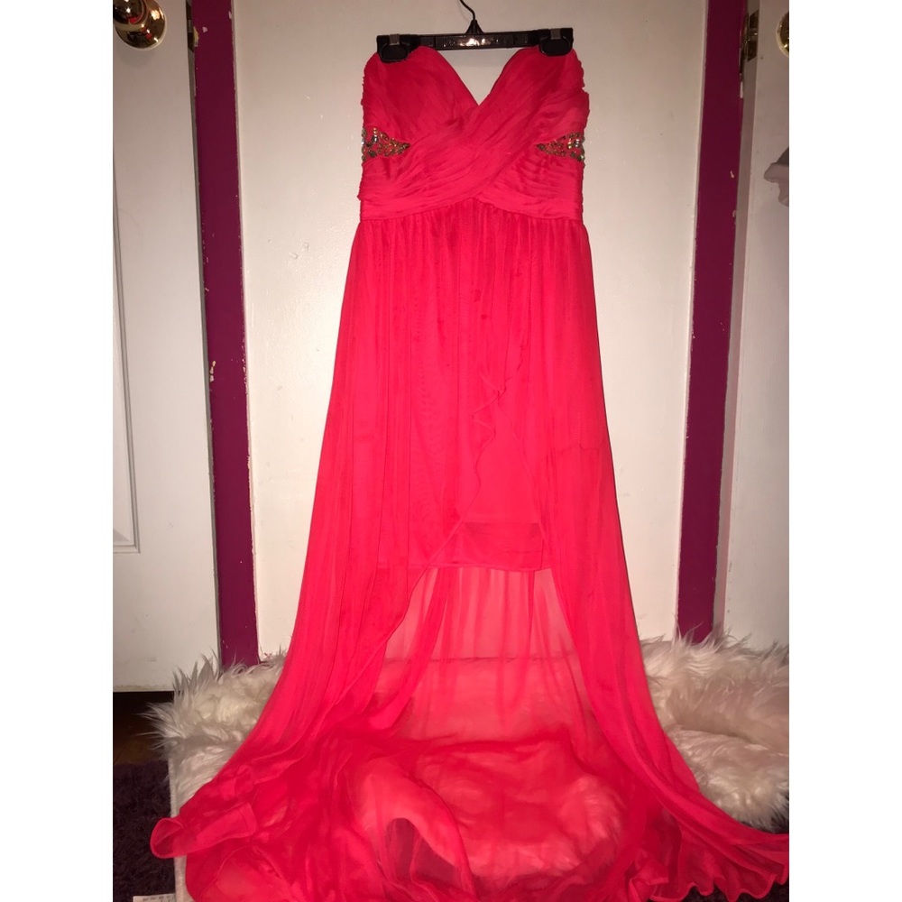 Morgan & co strapless coral rhinestone dress